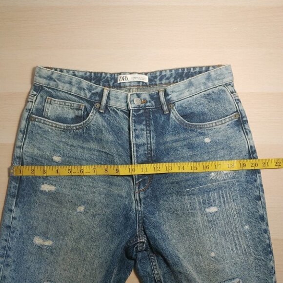 NWT ZARA button fly high waist distressed raw hems relaxed fit denim sho… - Picture 10 of 16